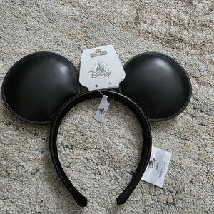 Disney Black Faux Leather Mickey Mouse Ear Headband